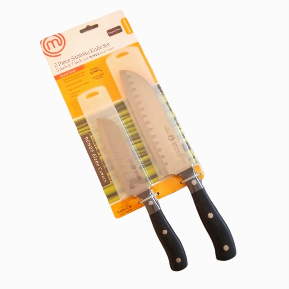 MasterChef 2Pc. Santoku Knife Set 5" &7" Full-Tang Stainless Steel with Cover